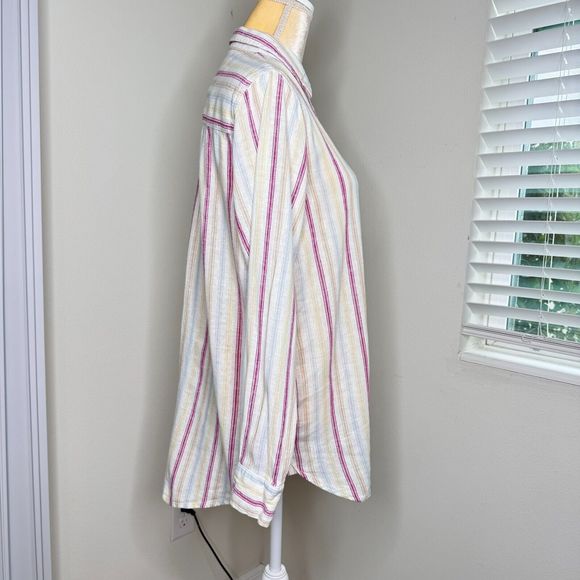 Gap Women Linen Blend Button Down Shirt Boyfriend Blouse Sz M Multicolor Stripes - Picture 3 of 14